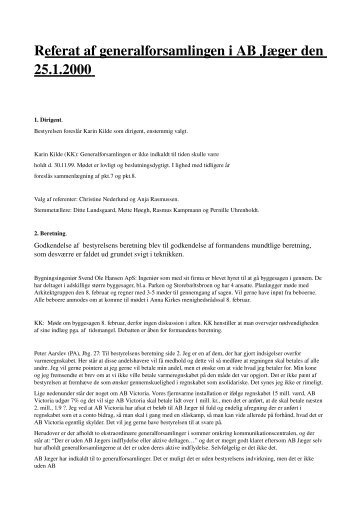 Referat af generalforsamlingen i AB Jæger den 25.1.2000