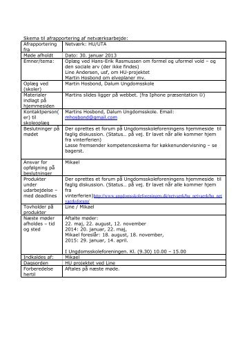 Skema til afrapportering af netværksarbejde: Afrapportering fra ...