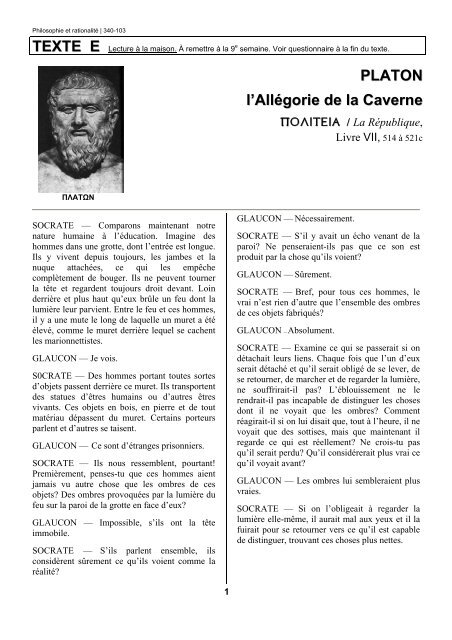 Texte E Platon L Allegorie De La Caverne