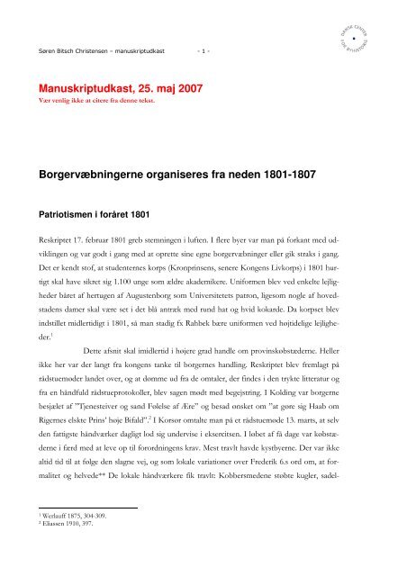 Borgervæbningerne organiseres fra neden 1801-1807