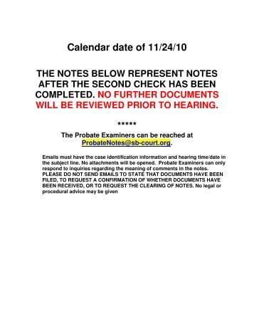 Calendar date of 11/24/10 ***** - San Bernardino Superior Court