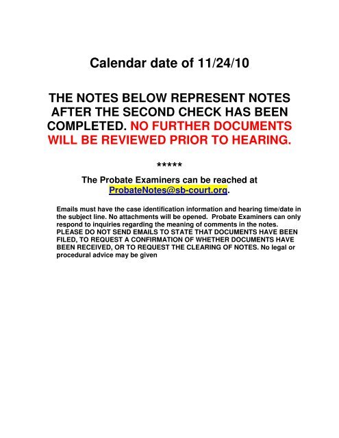 Calendar date of 11/24/10 ***** - San Bernardino Superior Court