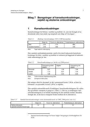 Bilag 7 Beregninger af kørselsomkostninger, vejslid og eksterne ...