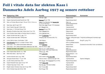 Feil i vitale data for slekten Kaas i Danmarks Adels Aarbog 1917 og ...