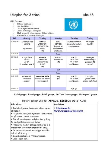 Ukeplan for 2.trinn uke 43 Ukeplan for 2.trinn uke ... - Wiki - Fetskolene