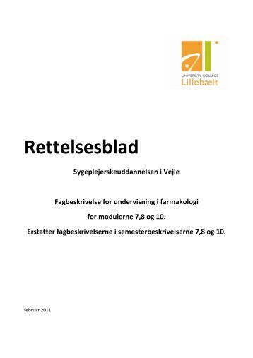 Rettelsesblad til Farmakologi, modul 7, 8 og 10