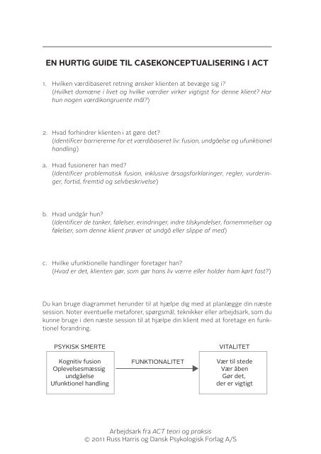 vurdering af psykologisk ufleksibilitet: seks kerneprocesser - Dansk ...