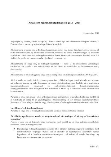 Aftale om redningsberedskabet i 2013 - 2014 - Beredskabsstyrelsen
