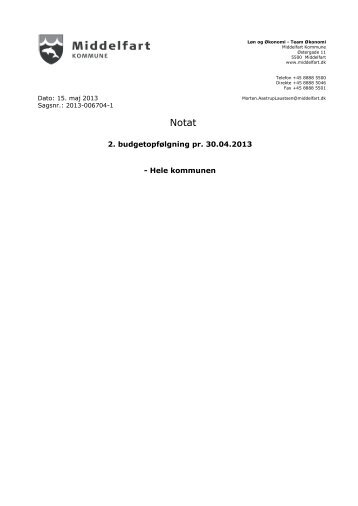 2. budgetopfølgning pr. 30.04.2013 - Middelfart Kommune