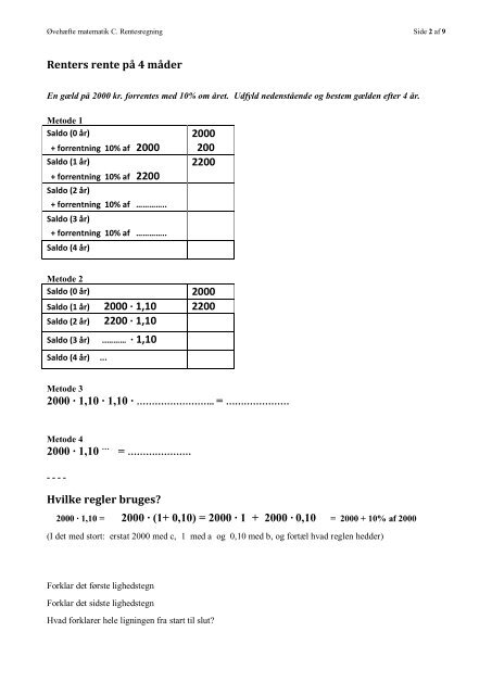 ØVEHÆFTE FOR MATEMATIK C RENTESREGNING hvor a