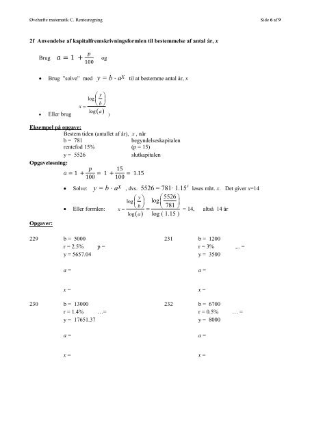 ØVEHÆFTE FOR MATEMATIK C RENTESREGNING hvor a