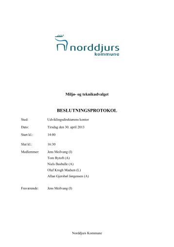 BESLUTNINGSPROTOKOL - Norddjurs Kommune