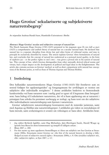 Hugo Grotius' sekulariserte og subjektiverte ... - Retfærd