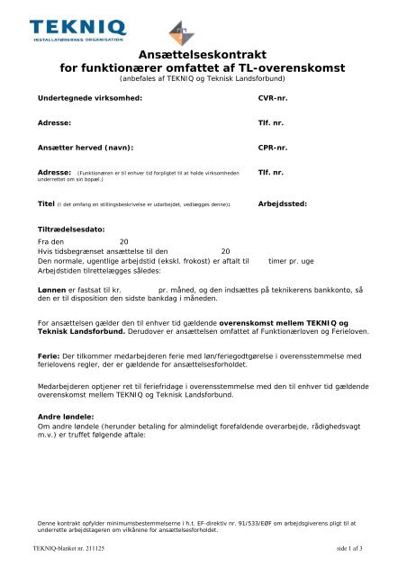 Ansættelseskontrakt - Teknisk Landsforbund