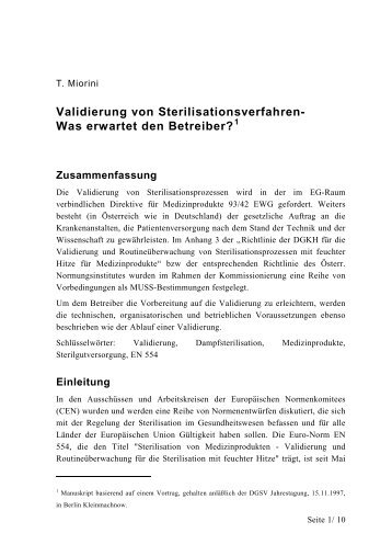 Validierung von Sterilisationsverfahren- Was erwartet den Betreiber?