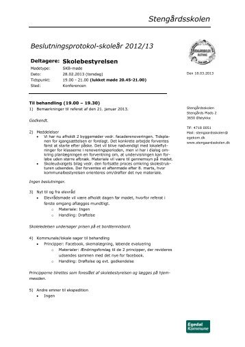 Beslutningsprotokol-skoleår 2012/13 - Stengårdsskolen, Ølstykke