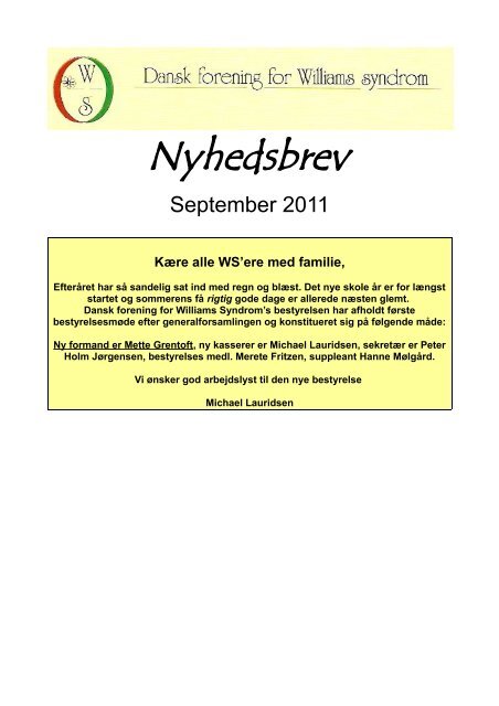 Nyhedsbrev september 2011 - Dansk forening for Williams syndrom