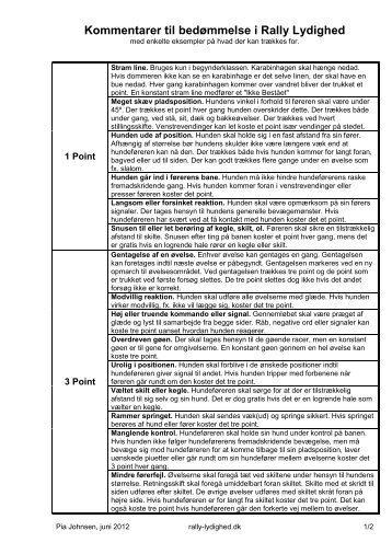 Kommentarer til bedømmelse - Rally Lydighed.