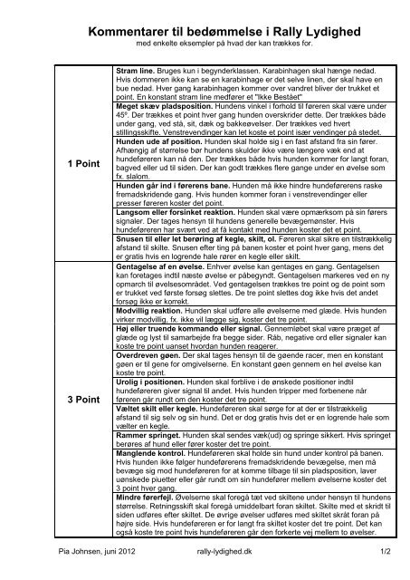 Kommentarer til bedømmelse - Rally Lydighed.