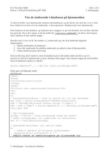 3. arbejdspapir - Læsning fra database - HF - Frederiksberg HF Kursus