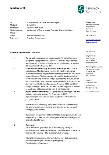 Referat fra møde den 5.5.2010 i Favrskov - Borgerservice Danmark