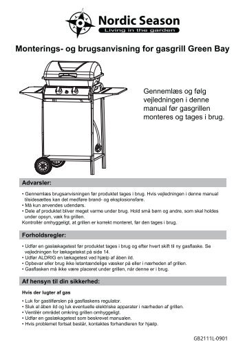 og brugsanvisning for gasgrill Green Bay - Nordic Season Products