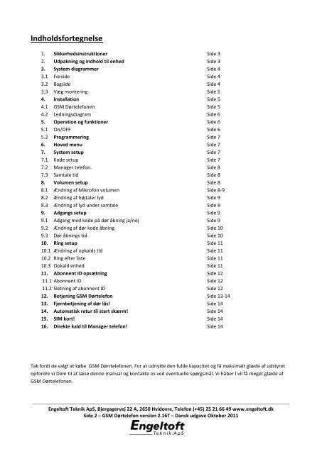 Manual GSM dørtelefon (2-16T) - Engeltoft Teknik ApS