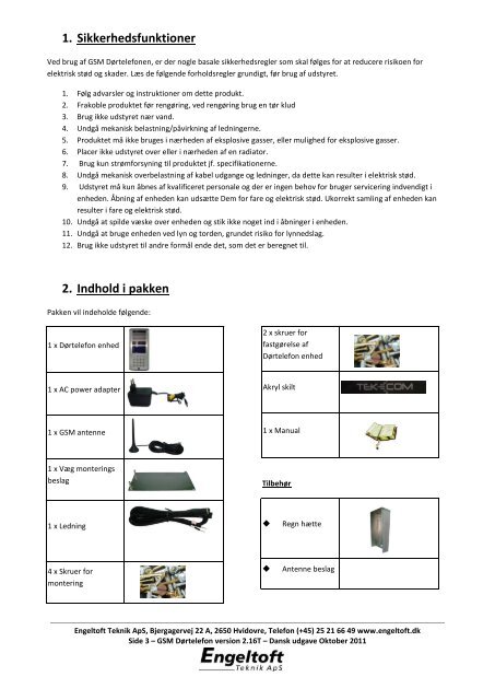 Manual GSM dørtelefon (2-16T) - Engeltoft Teknik ApS