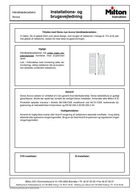 Installations- og brugsvejledning - Milton