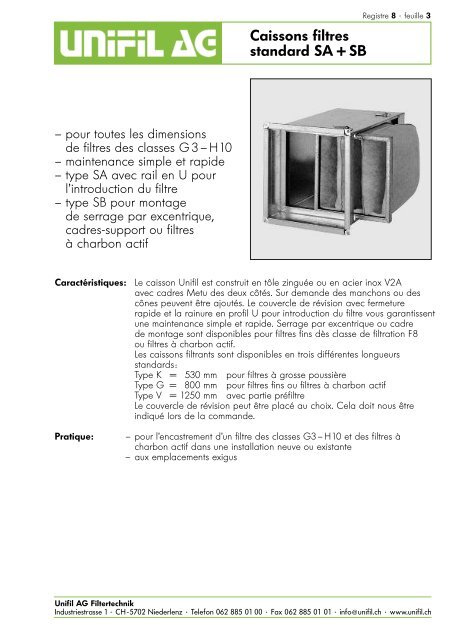 la feuille de données - Unifil AG Filtertechnik