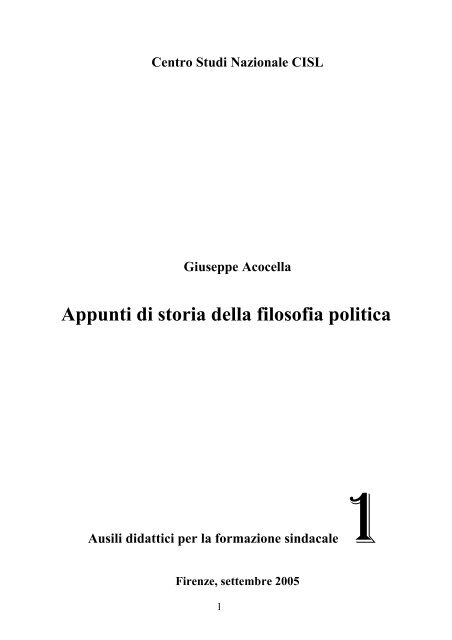 Appunti di storia della filosofia politica - Centro Studi Cisl