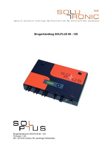 Brugerhåndbog SOLPLUS 80 - 120 - Solutronic AG