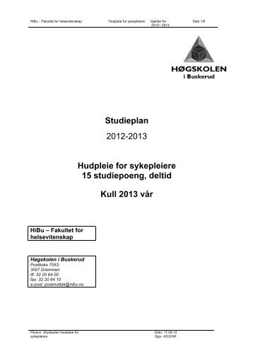 Studieplan 2012-2013 Hudpleie for sykepleiere 15 ... - Senzie.no
