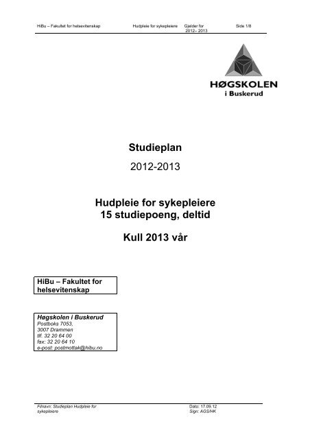 Studieplan 2012-2013 Hudpleie for sykepleiere 15 ... - Senzie.no