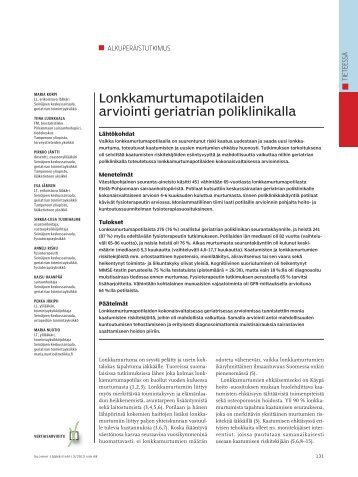 Lonkkamurtumapotilaiden arviointi geriatrian poliklinikalla - Suomen ...