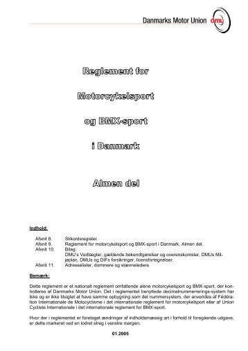 Indhold: Afsnit 8. Stikordsregister. Afsnit 9. Reglement for ...