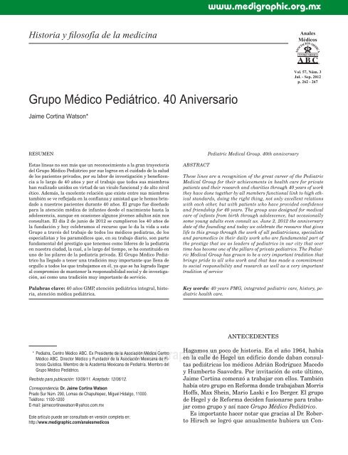 Grupo Médico Pediátrico. 40 Aniversario - edigraphic.com