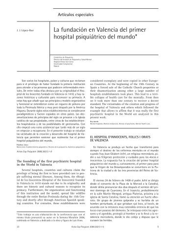 La fundación en Valencia del primer hospital psiquiátrico del mundo*