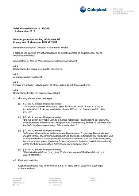 Beslutninger - Coloplast