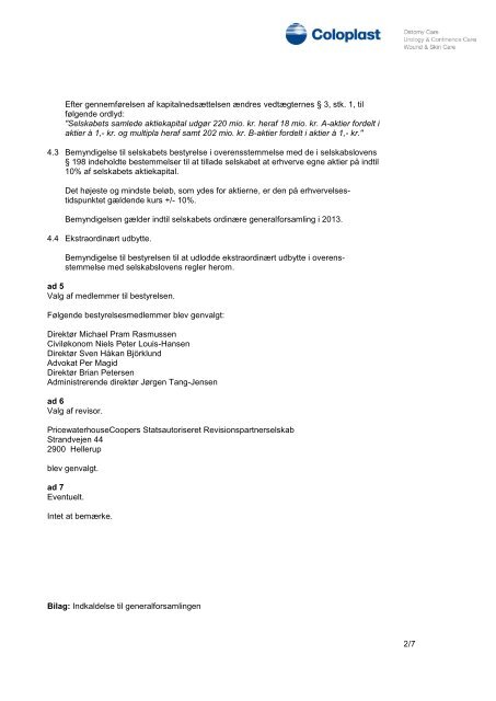 Beslutninger - Coloplast