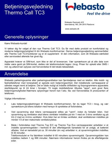 Betjeningsvejledning Thermo Call TC3 - lilleboautoel.dk