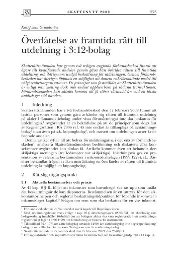 Överlåtelse av framtida rätt till utdelning i 3:12-bolag - Setterwalls