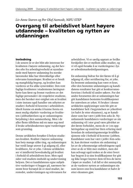 Overgang til arbeidslivet blant høyere utdannede - Statistisk ...
