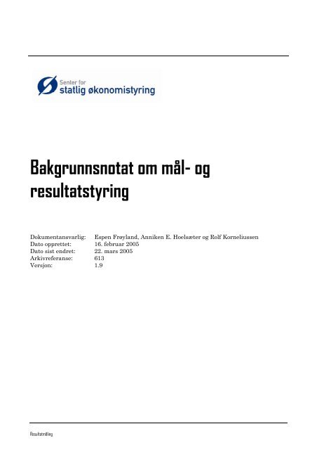Bakgrunnsnotat om mål- og resultatstyring - Direktoratet for ...