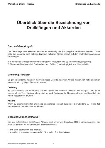 Überblick über die Bezeichnung von Dreiklängen und Akkorden