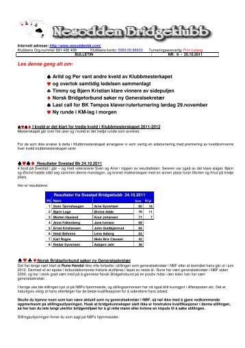 25/10 - Nesodden Bridgeklubbs