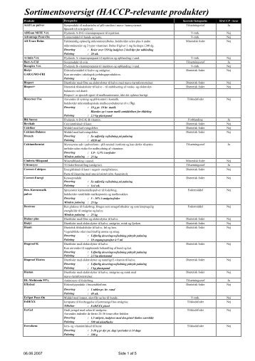 Sortimentsoversigt (HACCP-relevante produkter) - Hornsyld ...