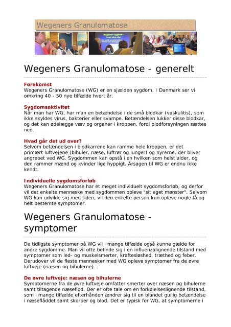 Pjece om Wegeners Granulomatose i PDF-format - Granulomatose.dk
