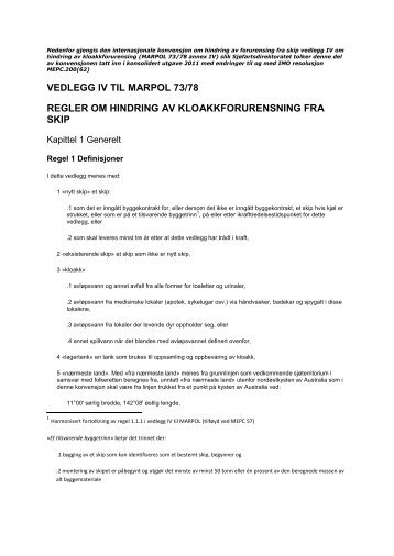 vedlegg iv til marpol 73/78 regler om hindring av ... - Lovdata