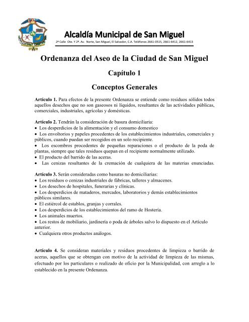 Ordenanza del Aseo de la Ciudad de San Miguel - Alcaldia ...